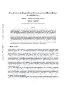 Transformers are Deep Infinite-Dimensional Non-Mercer Binary Kernel
  Machines
