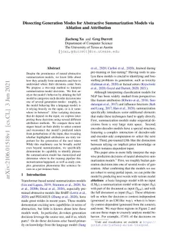 Dissecting Generation Modes for Abstractive Summarization Models via
  Ablation and Attribution