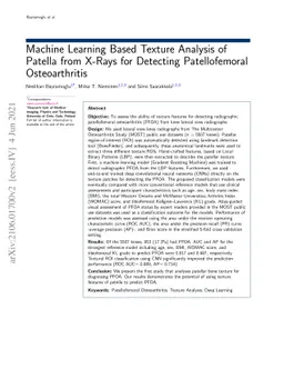 Machine Learning Based Texture Analysis of Patella from X-Rays for
  Detecting Patellofemoral Osteoarthritis