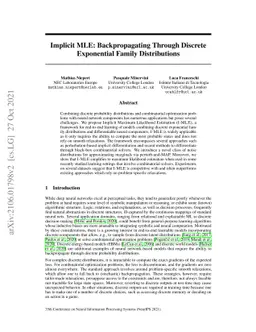 Implicit MLE: Backpropagating Through Discrete Exponential Family
  Distributions