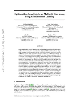 Optimization-Based Algebraic Multigrid Coarsening Using Reinforcement
  Learning