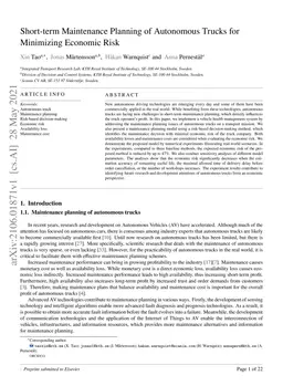 Short-term Maintenance Planning of Autonomous Trucks for Minimizing
  Economic Risk