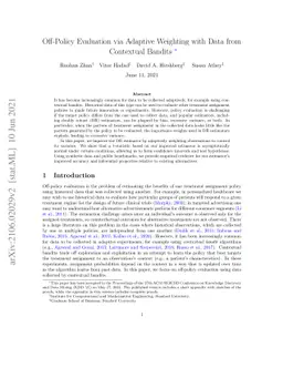 Off-Policy Evaluation via Adaptive Weighting with Data from Contextual
  Bandits