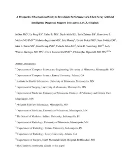 A Prospective Observational Study to Investigate Performance of a Chest
  X-ray Artificial Intelligence Diagnostic Support Tool Across 12 U.S.
  Hospitals