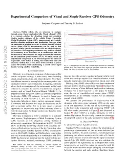 Experimental Comparison of Visual and Single-Receiver GPS Odometry