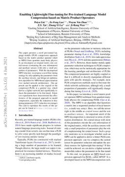 Enabling Lightweight Fine-tuning for Pre-trained Language Model
  Compression based on Matrix Product Operators