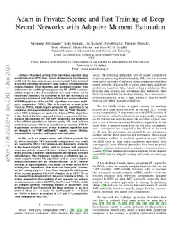 Adam in Private: Secure and Fast Training of Deep Neural Networks with
  Adaptive Moment Estimation