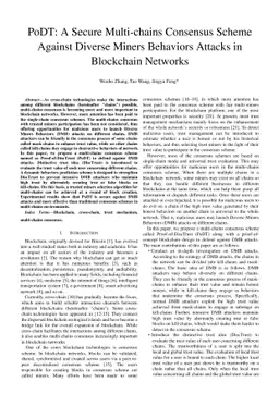 PoDT: A Secure Multi-chains Consensus Scheme Against Diverse Miners
  Behaviors Attacks in Blockchain Networks