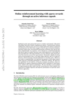 Online reinforcement learning with sparse rewards through an active
  inference capsule