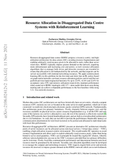 Resource Allocation in Disaggregated Data Centre Systems with
  Reinforcement Learning