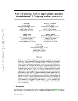 Can convolutional ResNets approximately preserve input distances? A
  frequency analysis perspective