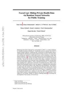 NeuraCrypt: Hiding Private Health Data via Random Neural Networks for
  Public Training