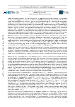 Towards Fairness Certification in Artificial Intelligence