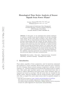 Homological Time Series Analysis of Sensor Signals from Power Plants