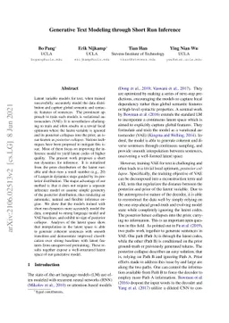 Generative Text Modeling through Short Run Inference