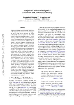 Do Syntactic Probes Probe Syntax? Experiments with Jabberwocky Probing