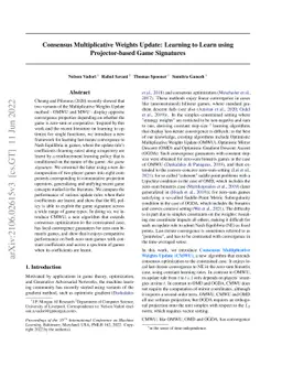 Consensus Multiplicative Weights Update: Learning to Learn using
  Projector-based Game Signatures