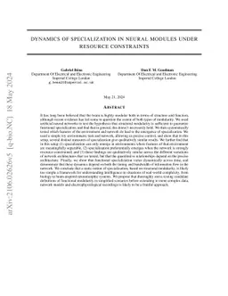Dynamics of specialization in neural modules under resource constraints