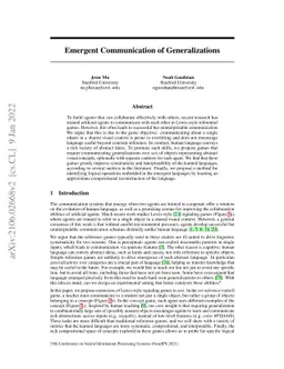 Emergent Communication of Generalizations