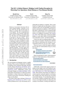 The R-U-A-Robot Dataset: Helping Avoid Chatbot Deception by Detecting
  User Questions About Human or Non-Human Identity