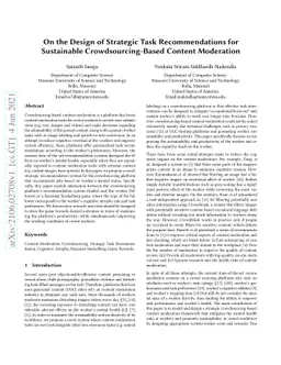 On the Design of Strategic Task Recommendations for Sustainable
  Crowdsourcing-Based Content Moderation