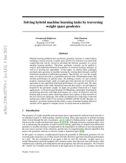 Solving hybrid machine learning tasks by traversing weight space
  geodesics