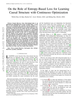 On the Role of Entropy-based Loss for Learning Causal Structures with
  Continuous Optimization