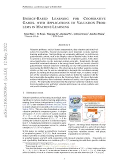 Energy-Based Learning for Cooperative Games, with Applications to
  Valuation Problems in Machine Learning