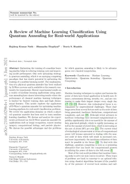 A Review of Machine Learning Classification Using Quantum Annealing for
  Real-world Applications