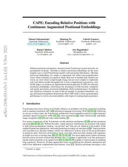 CAPE: Encoding Relative Positions with Continuous Augmented Positional
  Embeddings