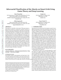 Adversarial Classification of the Attacks on Smart Grids Using Game
  Theory and Deep Learning