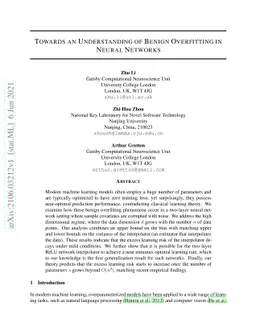 Towards an Understanding of Benign Overfitting in Neural Networks