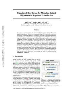 Structured Reordering for Modeling Latent Alignments in Sequence
  Transduction