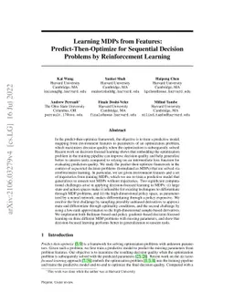 Learning MDPs from Features: Predict-Then-Optimize for Sequential
  Decision Problems by Reinforcement Learning