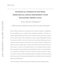 Statistical Inference for High-Dimensional Linear Regression with
  Blockwise Missing Data