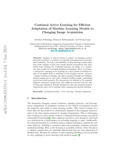 Continual Active Learning for Efficient Adaptation of Machine Learning
  Models to Changing Image Acquisition