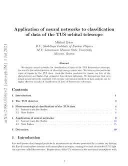 Application of neural networks to classification of data of the TUS
  orbital telescope