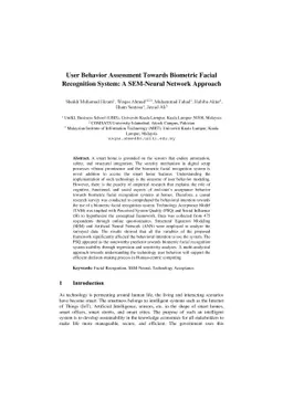 User Behavior Assessment Towards Biometric Facial Recognition System: A
  SEM-Neural Network Approach