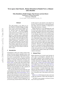 Never guess what I heard... Rumor Detection in Finnish News: a Dataset
  and a Baseline