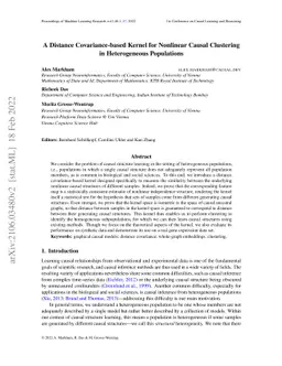 A Distance Covariance-based Kernel for Nonlinear Causal Clustering in
  Heterogeneous Populations