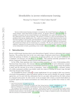 Identifiability in inverse reinforcement learning