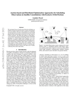 Auction-based and Distributed Optimization Approaches for Scheduling
  Observations in Satellite Constellations with Exclusive Orbit Portions