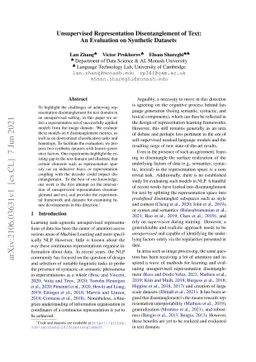 Unsupervised Representation Disentanglement of Text: An Evaluation on
  Synthetic Datasets