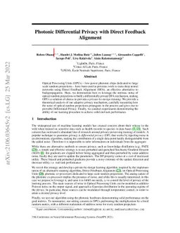 Photonic Differential Privacy with Direct Feedback Alignment