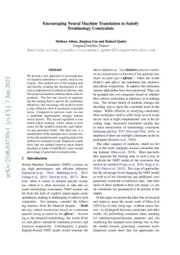 Encouraging Neural Machine Translation to Satisfy Terminology
  Constraints