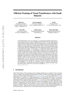 Efficient Training of Visual Transformers with Small Datasets