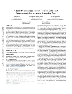 A Semi-Personalized System for User Cold Start Recommendation on Music
  Streaming Apps
