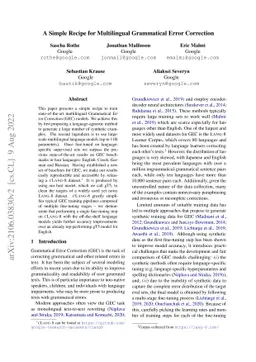 A Simple Recipe for Multilingual Grammatical Error Correction