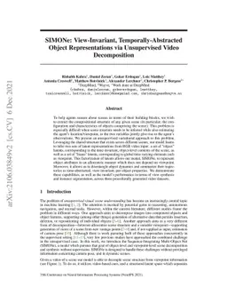 SIMONe: View-Invariant, Temporally-Abstracted Object Representations via
  Unsupervised Video Decomposition