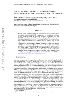 Impact of data-splits on generalization: Identifying COVID-19 from cough
  and context